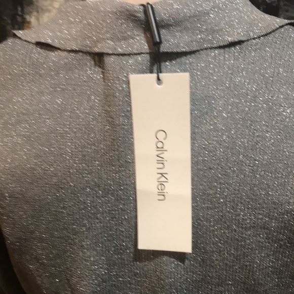 NWT Calvin Klein Lightweight Pullover V-Neck Collared Sweater Grey Shimmer-L - Picture 7 of 9